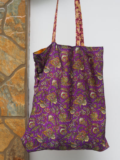 Big Reversible Silk Bag - Yellow & Purple