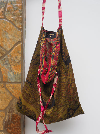 Big Reversible Silk Bag - Vintage Gold & Red