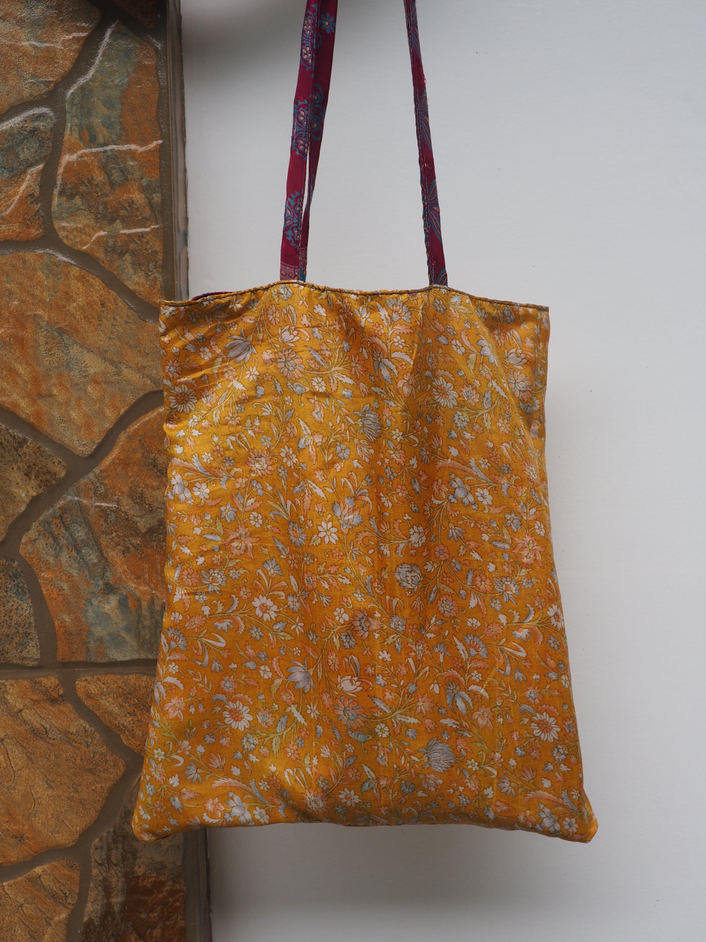 Big Reversible Silk Bag - Gold Yellow & Red