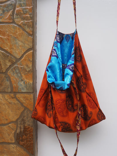 Big Reversible Silk Bag - Blue & Orange