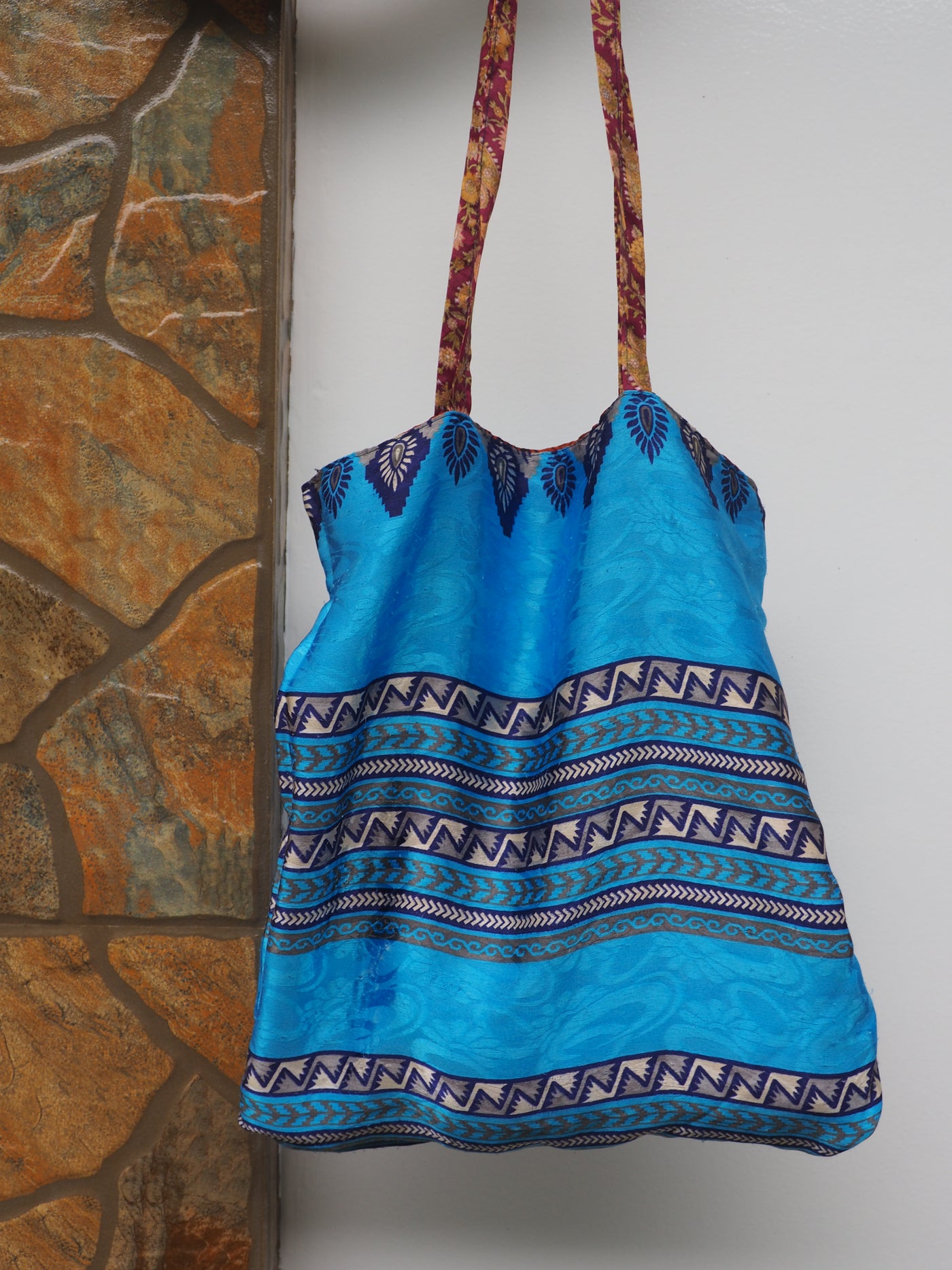 Big Reversible Silk Bag - Blue & Orange