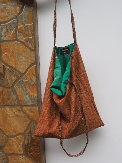 Big Reversible Silk Bag - Mint Green & Orange