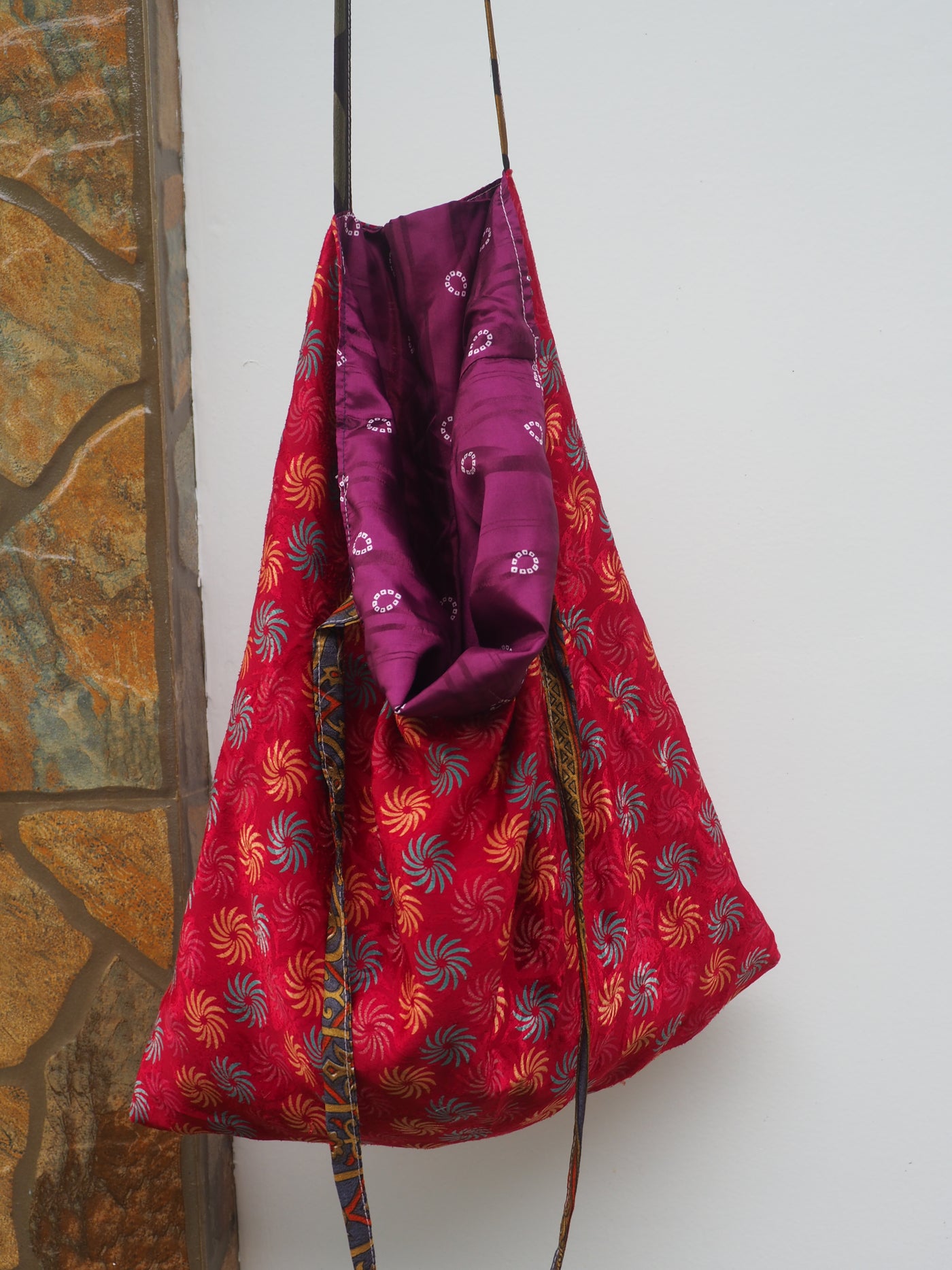 Big Reversible Silk Bag - Red & Purple