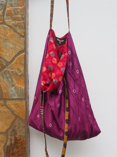 Big Reversible Silk Bag - Red & Purple