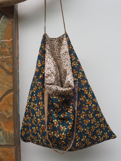 Big Reversible Silk Bag - Beige & Forest Green