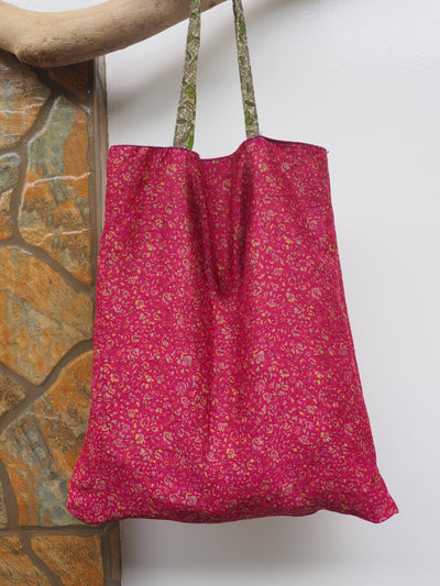 Big Reversible Silk Bag - Green & Pink
