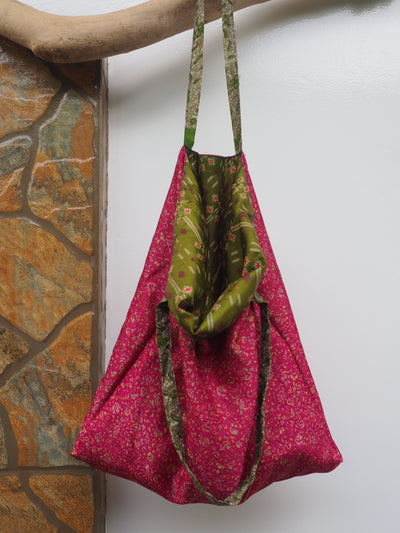 Big Reversible Silk Bag - Green & Pink