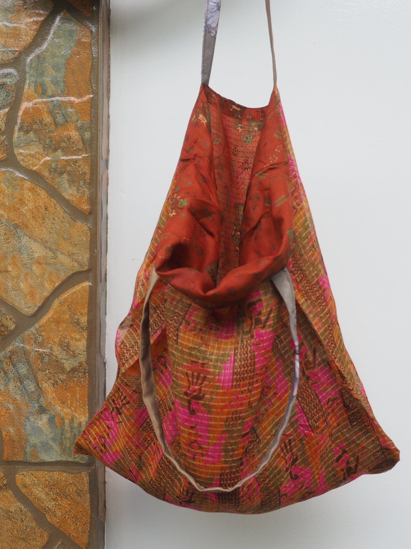 Big Reversible Silk Bag - Pink & Orange