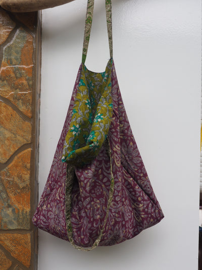 Big Reversible Silk Bag - Green & Purple