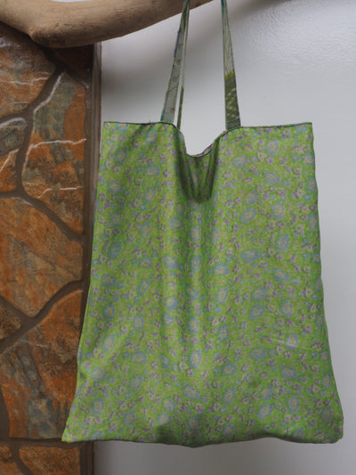 Big Reversible Silk Bag - Beige & Green