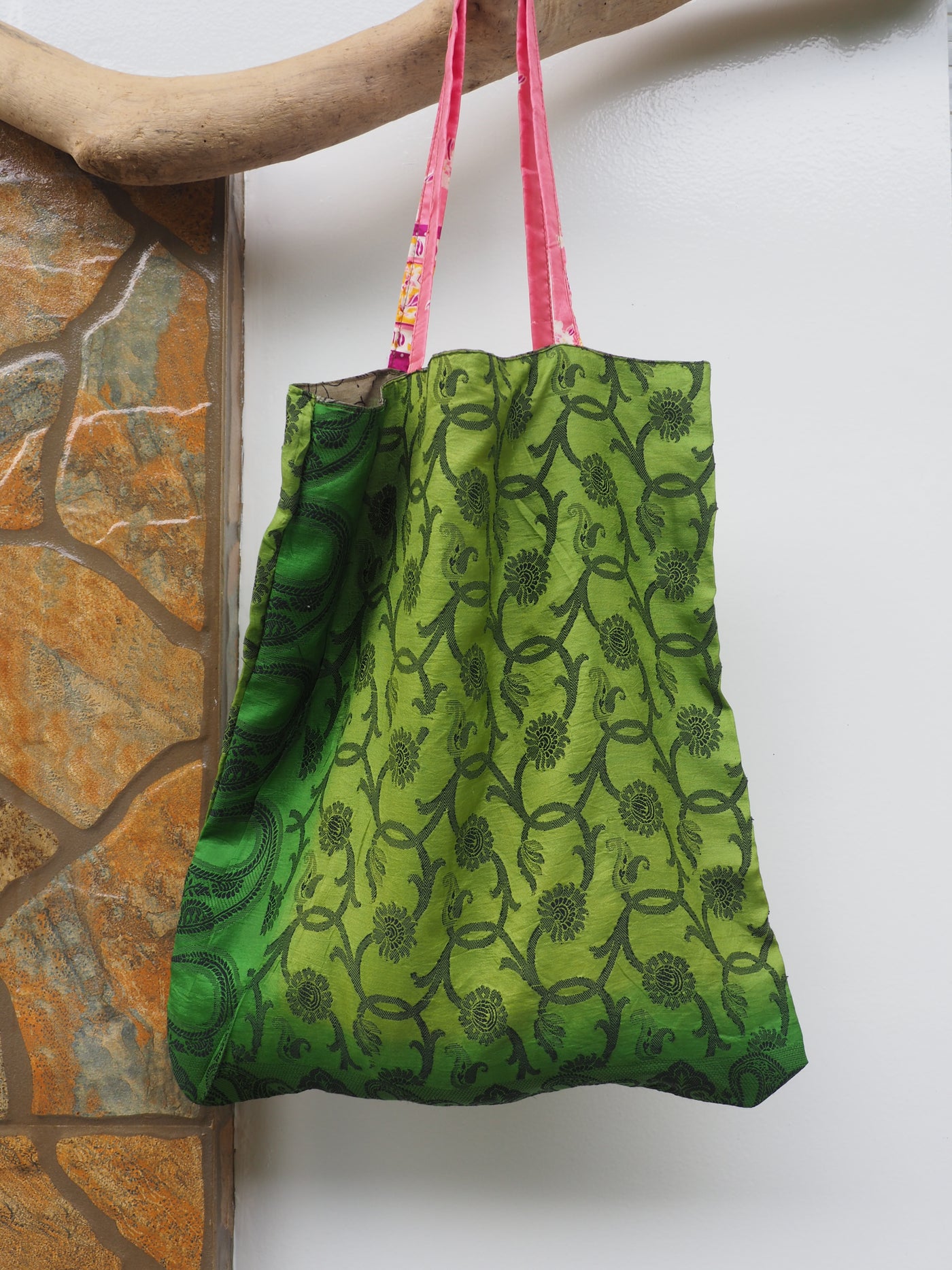 Big Reversible Silk Bag - Green