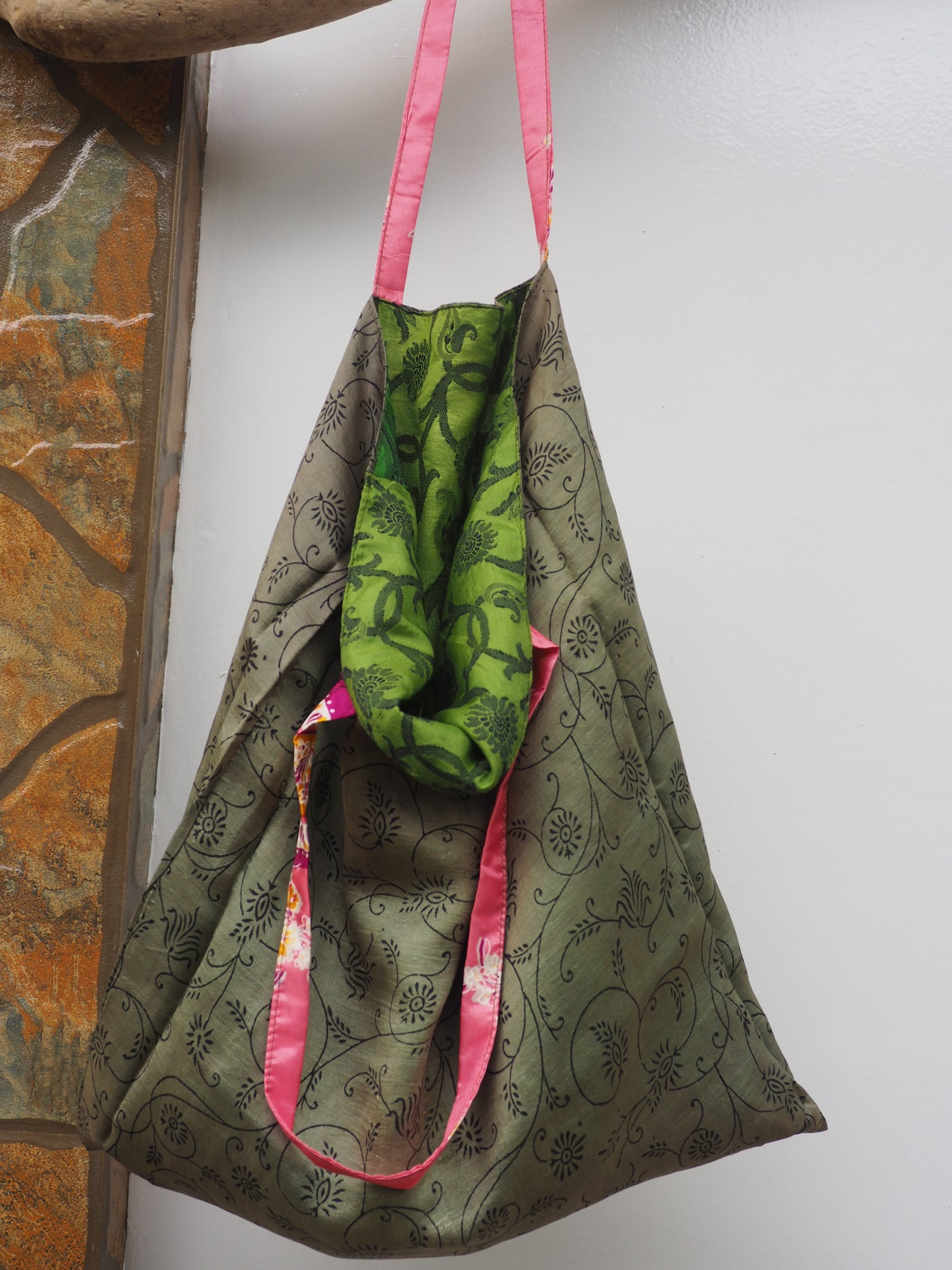 Big Reversible Silk Bag - Green