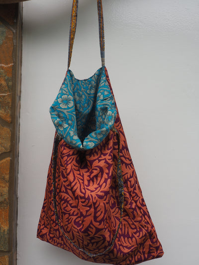 Small Reversible Silk Bag - Pink & Turquoise