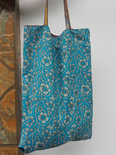 Small Reversible Silk Bag - Pink & Turquoise