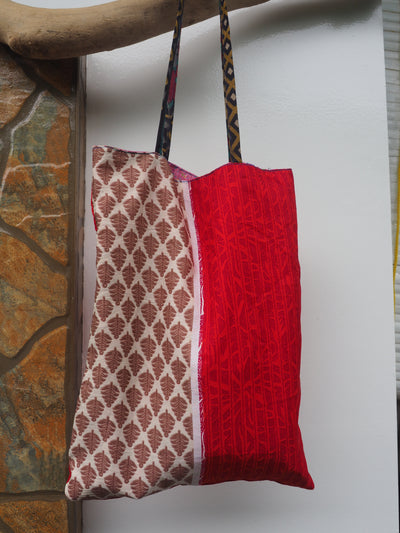 Small Reversible Silk Bag - Red, Beige & Pink