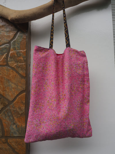 Small Reversible Silk Bag - Red, Beige & Pink