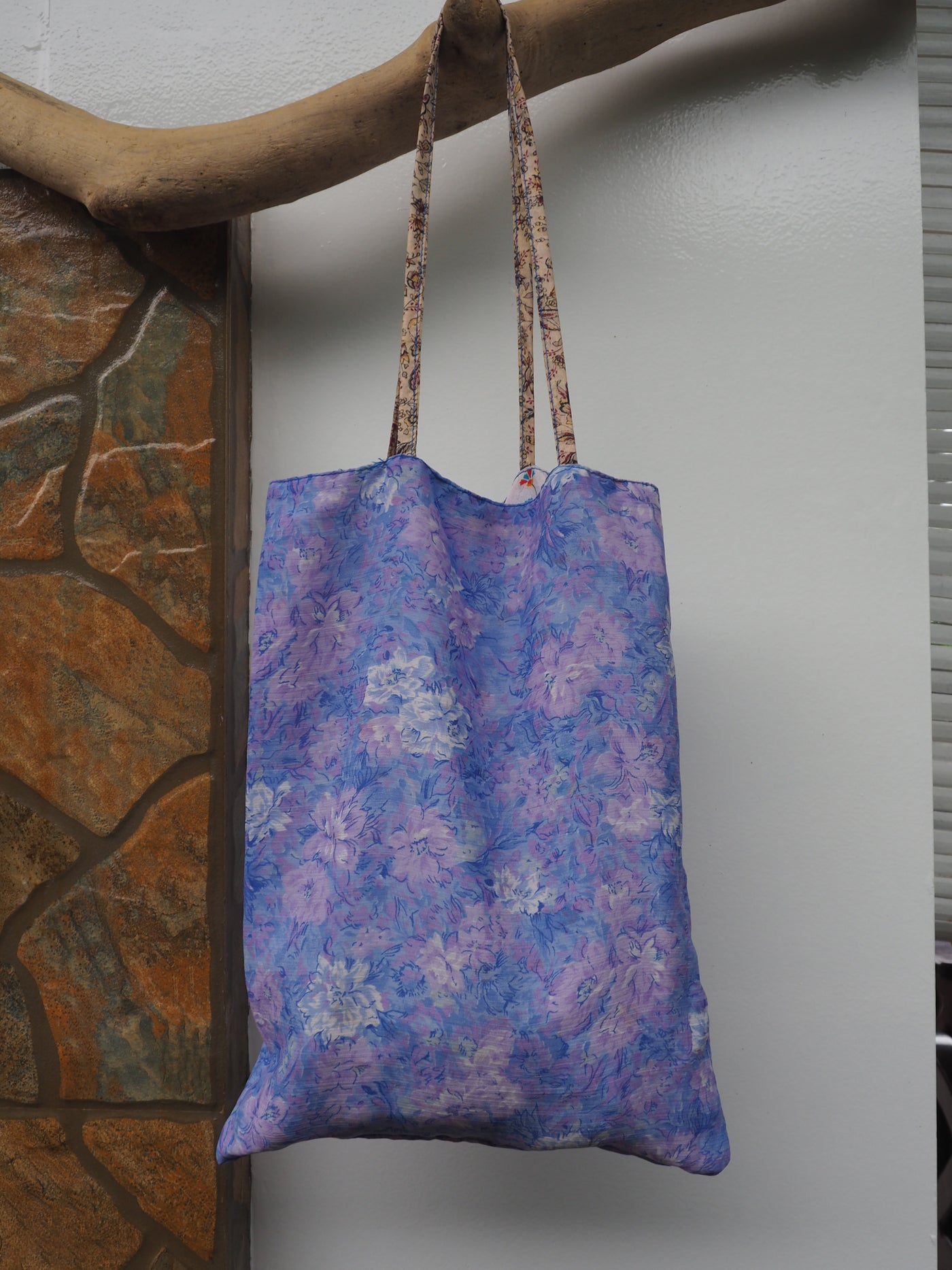 Small Reversible Silk Bag - Blue, Lilac & White