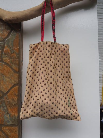 Small Reversible Silk Bag - Beige & Red