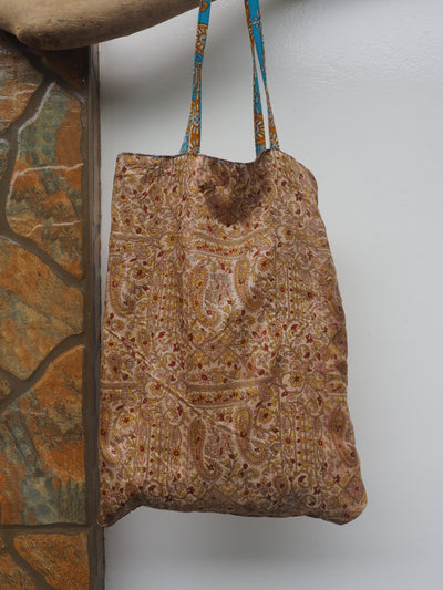 Small Reversible Silk Bag - Fuchsia, Gold & Beige