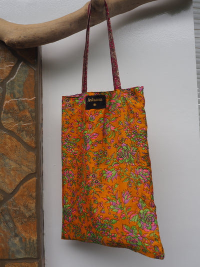 Small Reversible Silk Bag - Orange & Pink