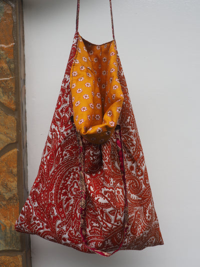 Small Reversible Silk Bag - Red & Orange