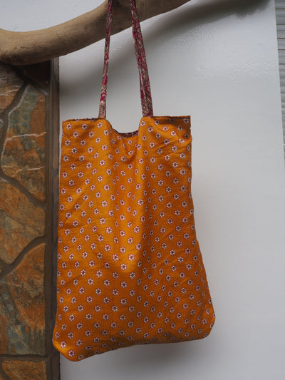 Small Reversible Silk Bag - Red & Orange