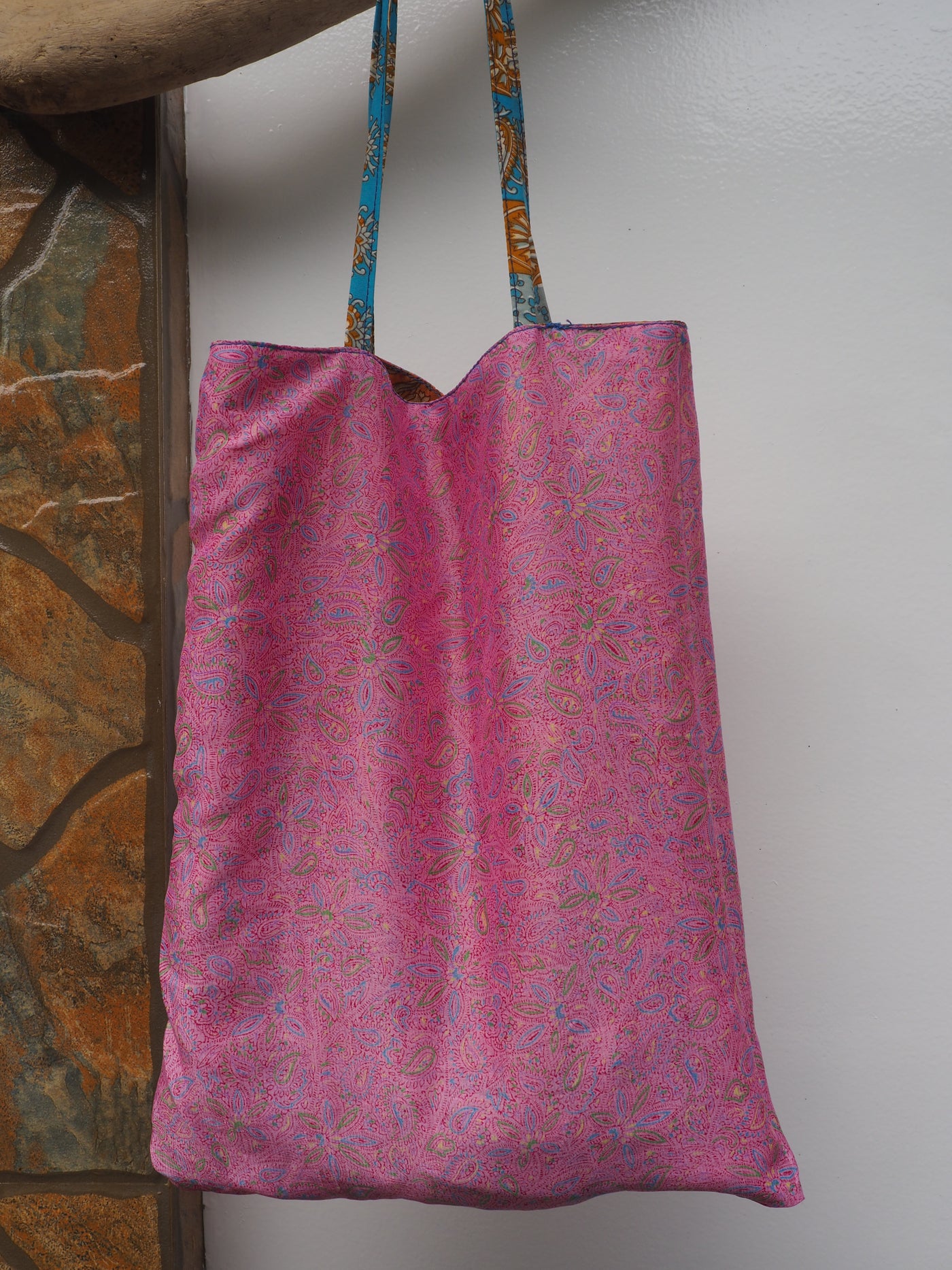 Small Reversible Silk Bag - Orange & Pink