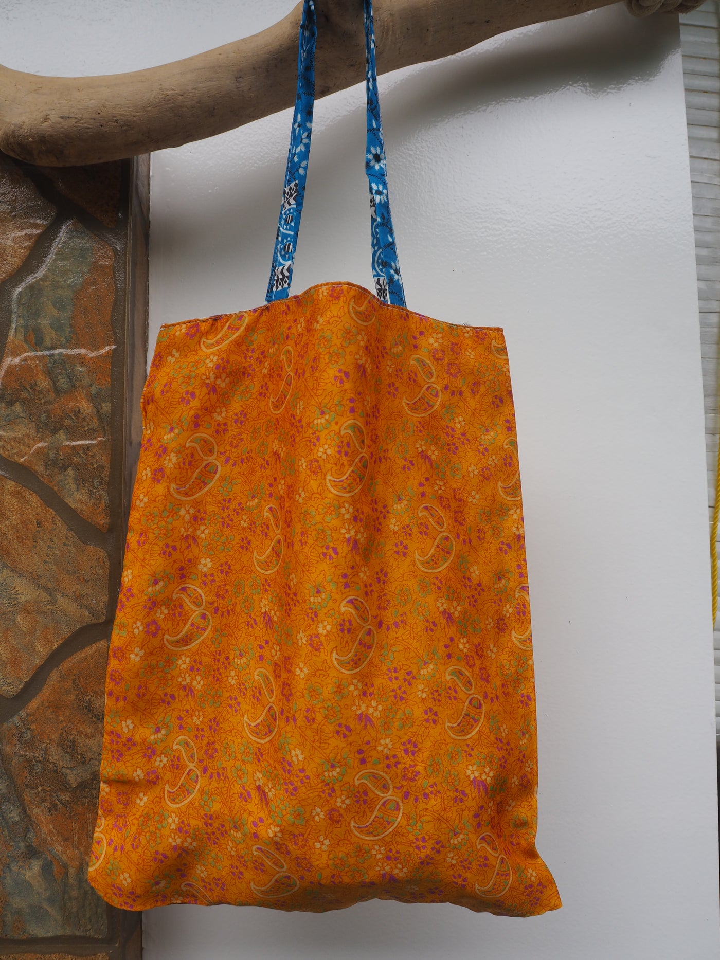 Small Reversible Silk Bag - Orange & Beige