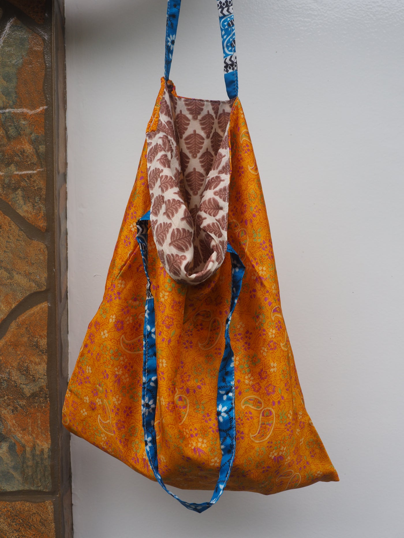 Small Reversible Silk Bag - Orange & Beige
