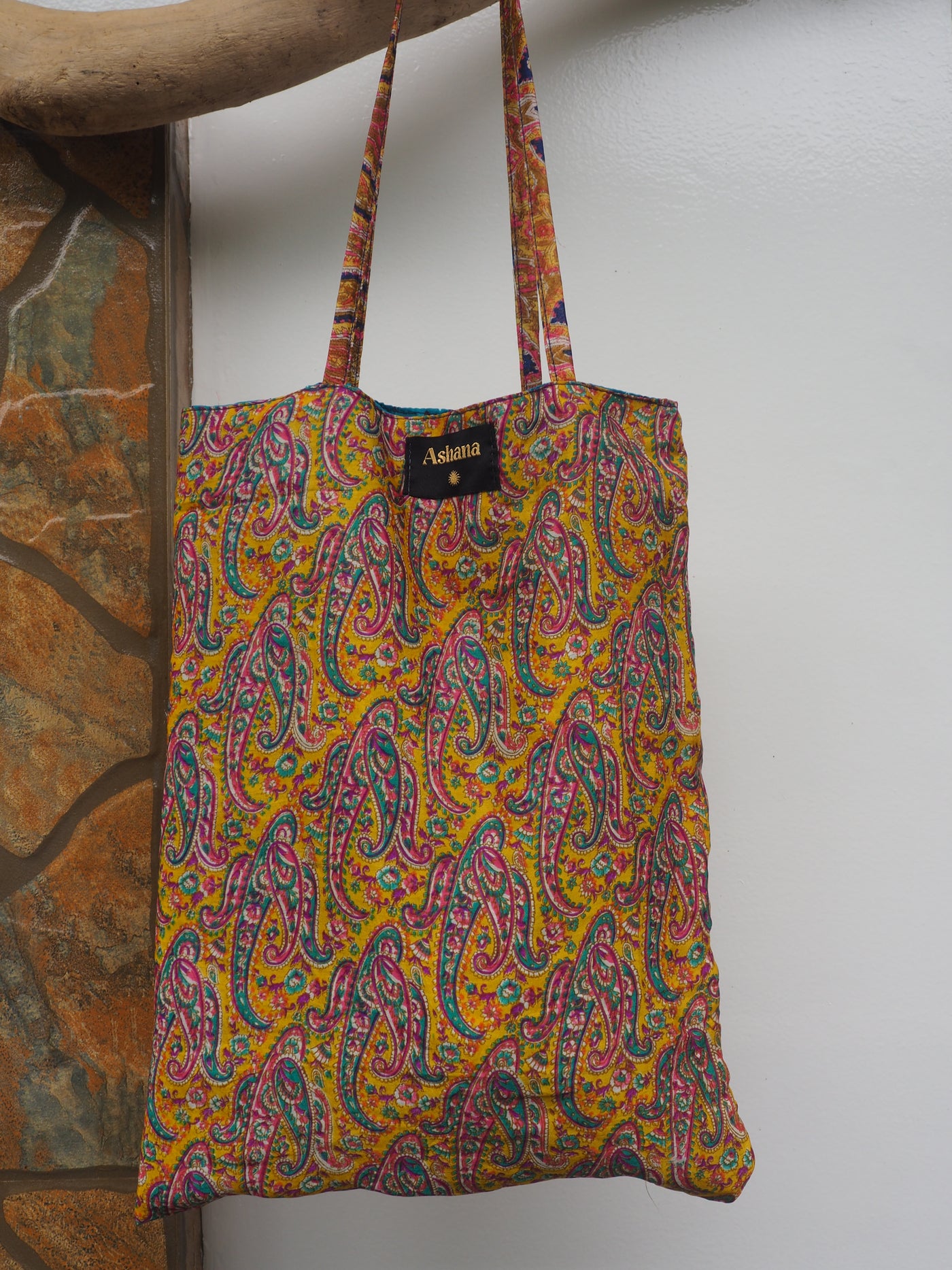 Small Reversible Silk Bag - Yellow, Pink & Turquoise