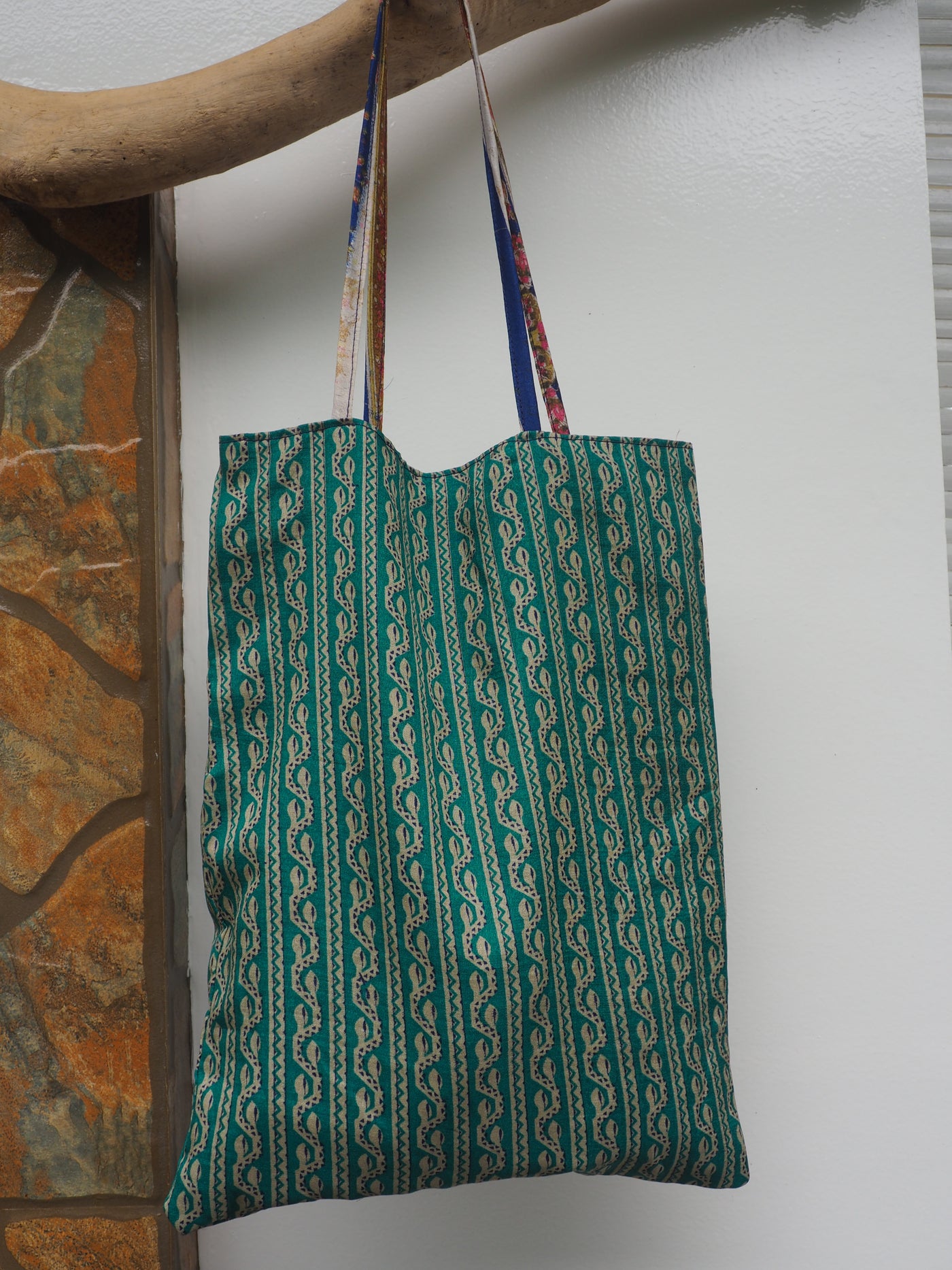 Small Reversible Silk Bag - Green & Brown