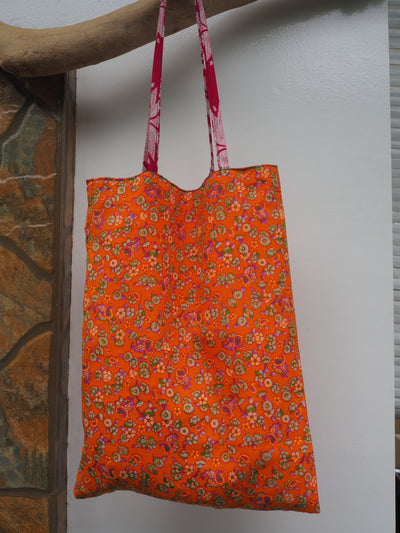 Small Reversible Silk Bag - Neon Orange & Pink