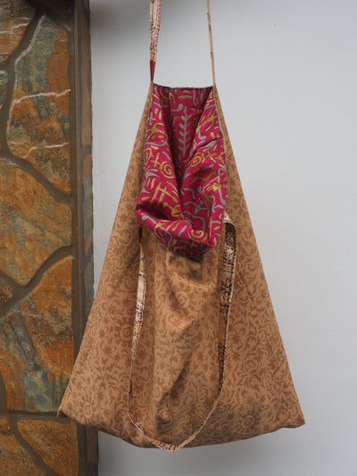 Small Reversible Silk Bag - Pink & Beige
