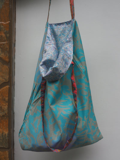 Small Reversible Silk Bag - Blue