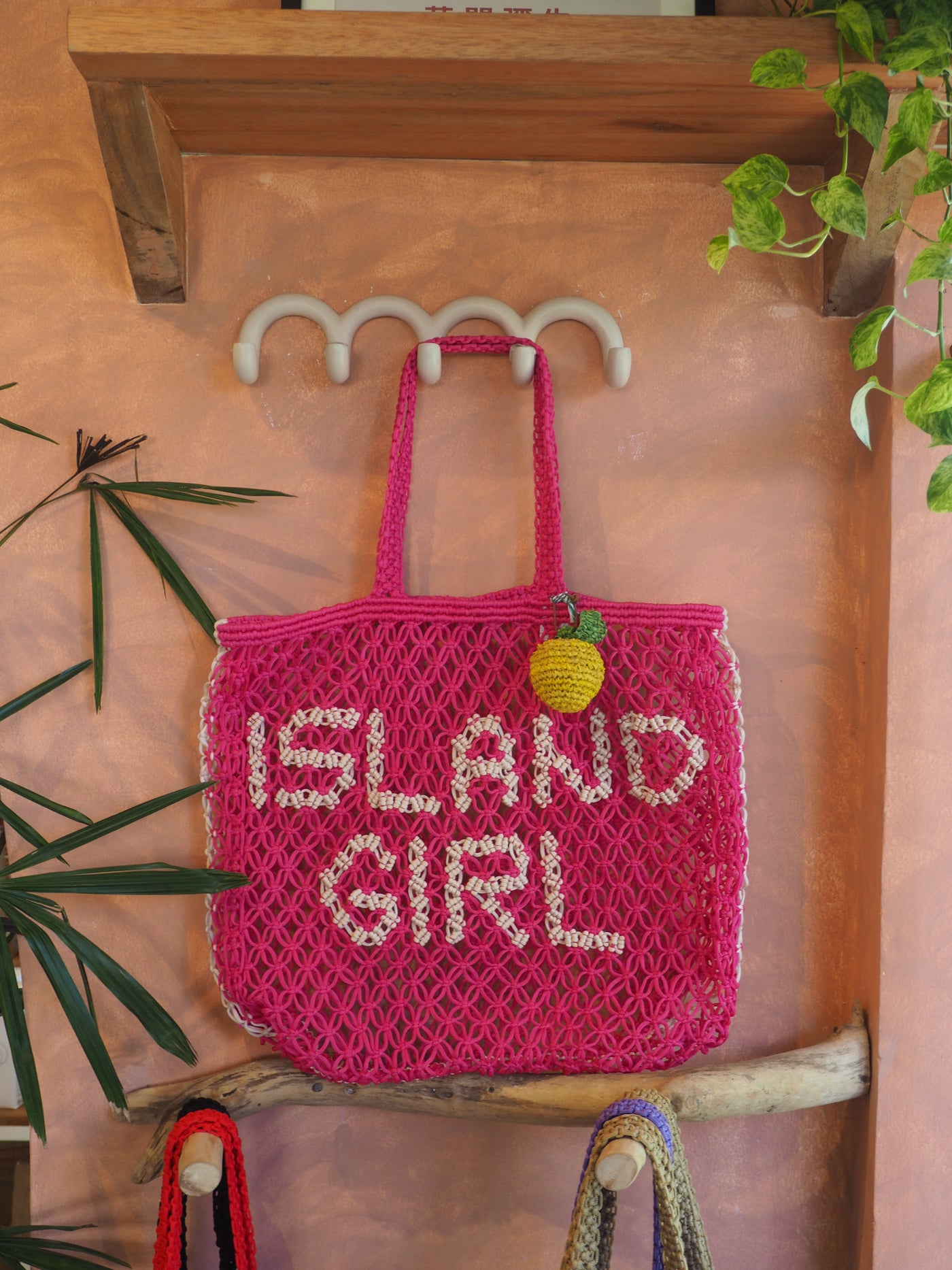 Macrame tote bag Holiday - Island Girl Pink