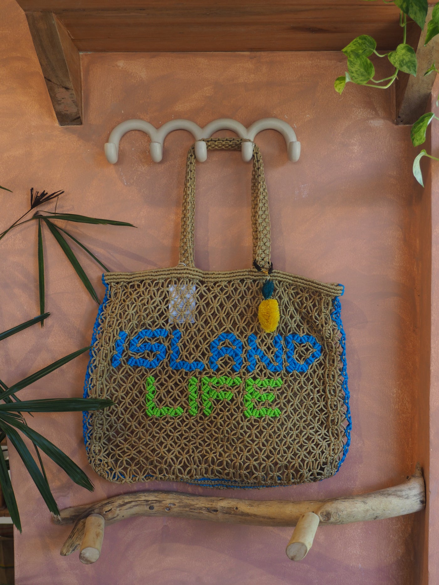 Macrame tote bag Holiday - Island Life Natural & Green