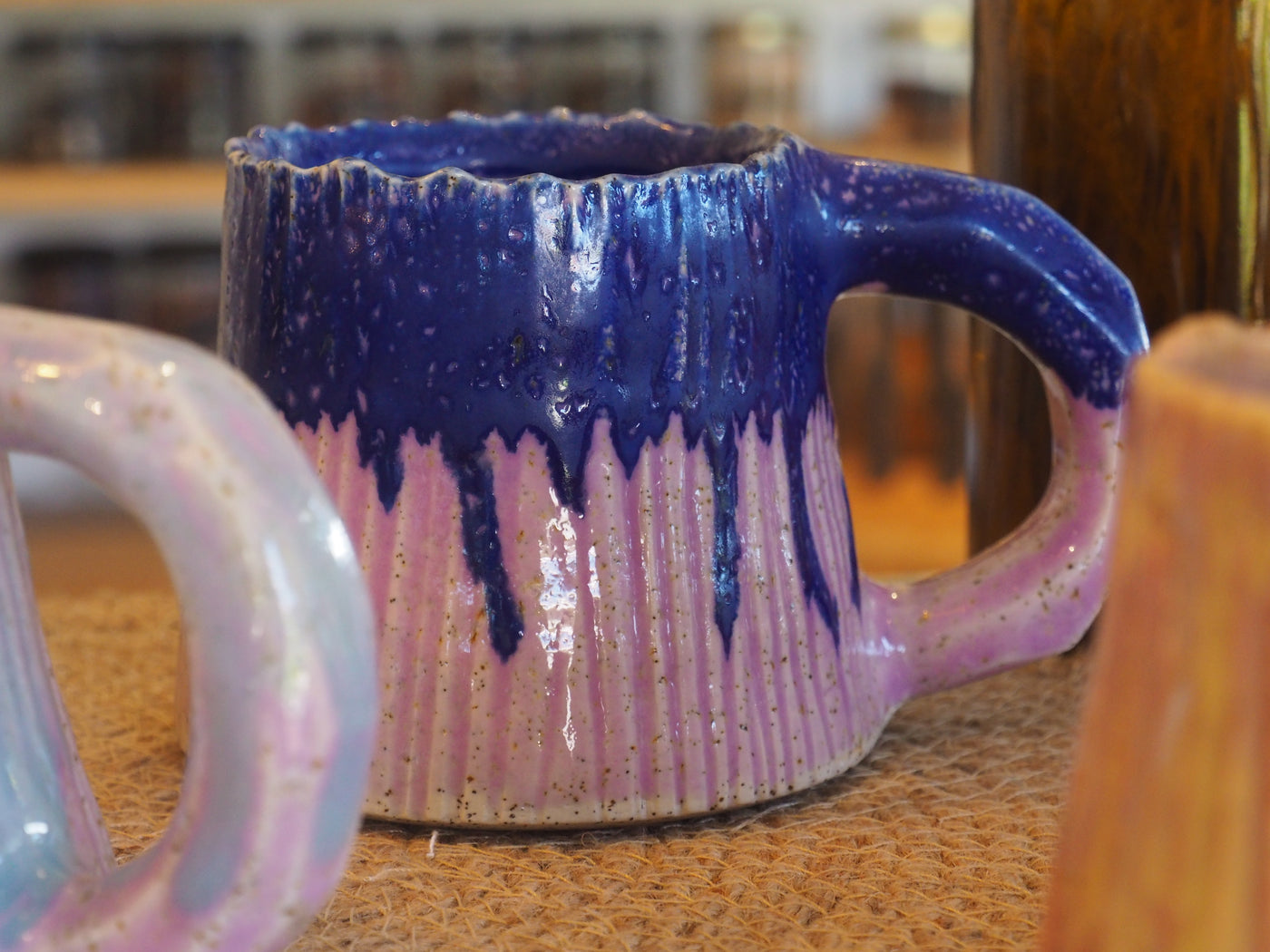 Mia Casal Handmade Ceramic Mug - Pastel Pink & Electric Blue