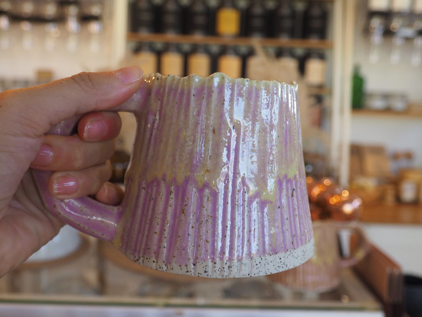 Mia Casal Handmade Ceramic Mug - Pastel Pink & Lime