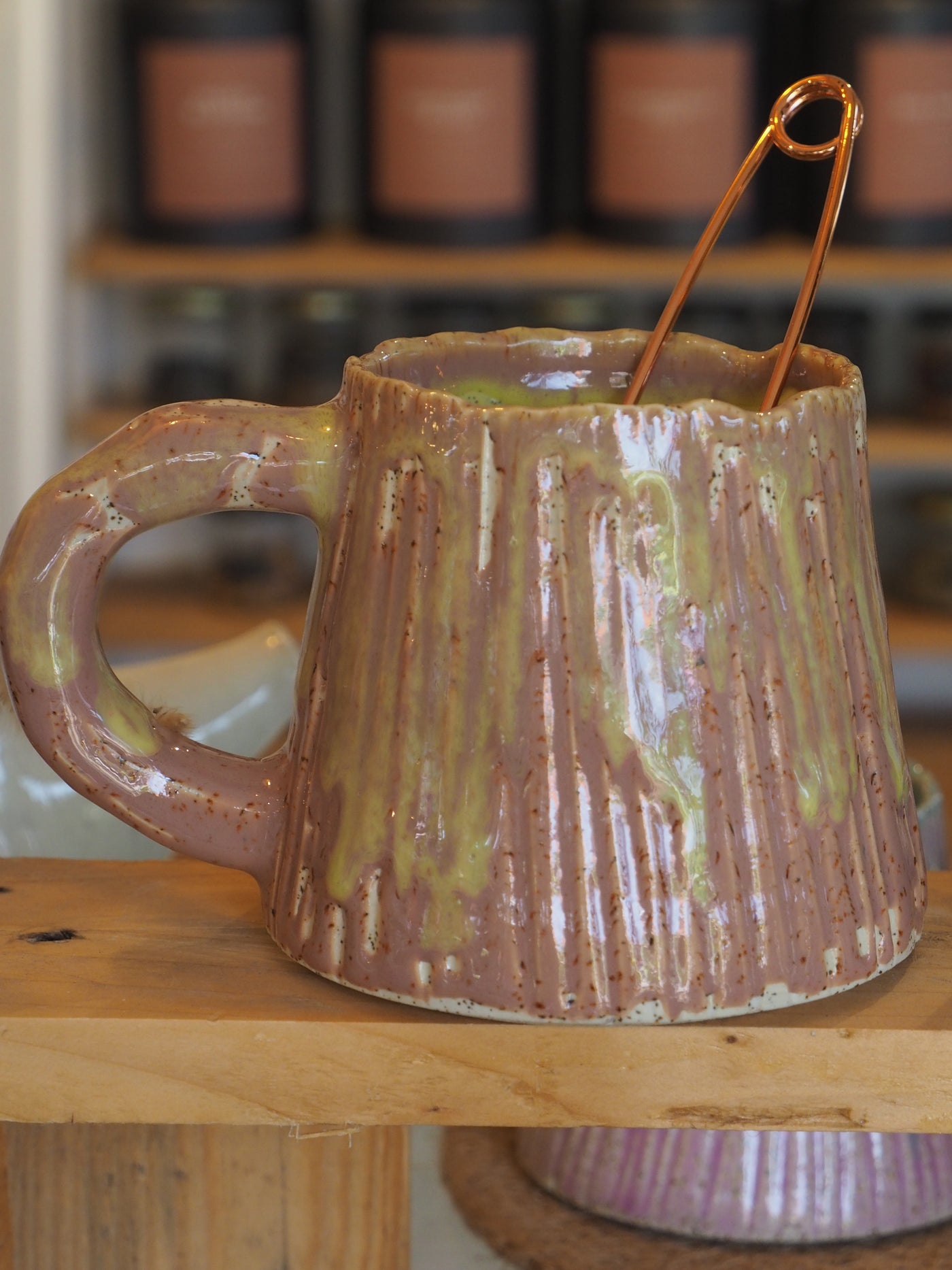 Mia Casal Handmade Ceramic Mug - Pastel Rose & Lime