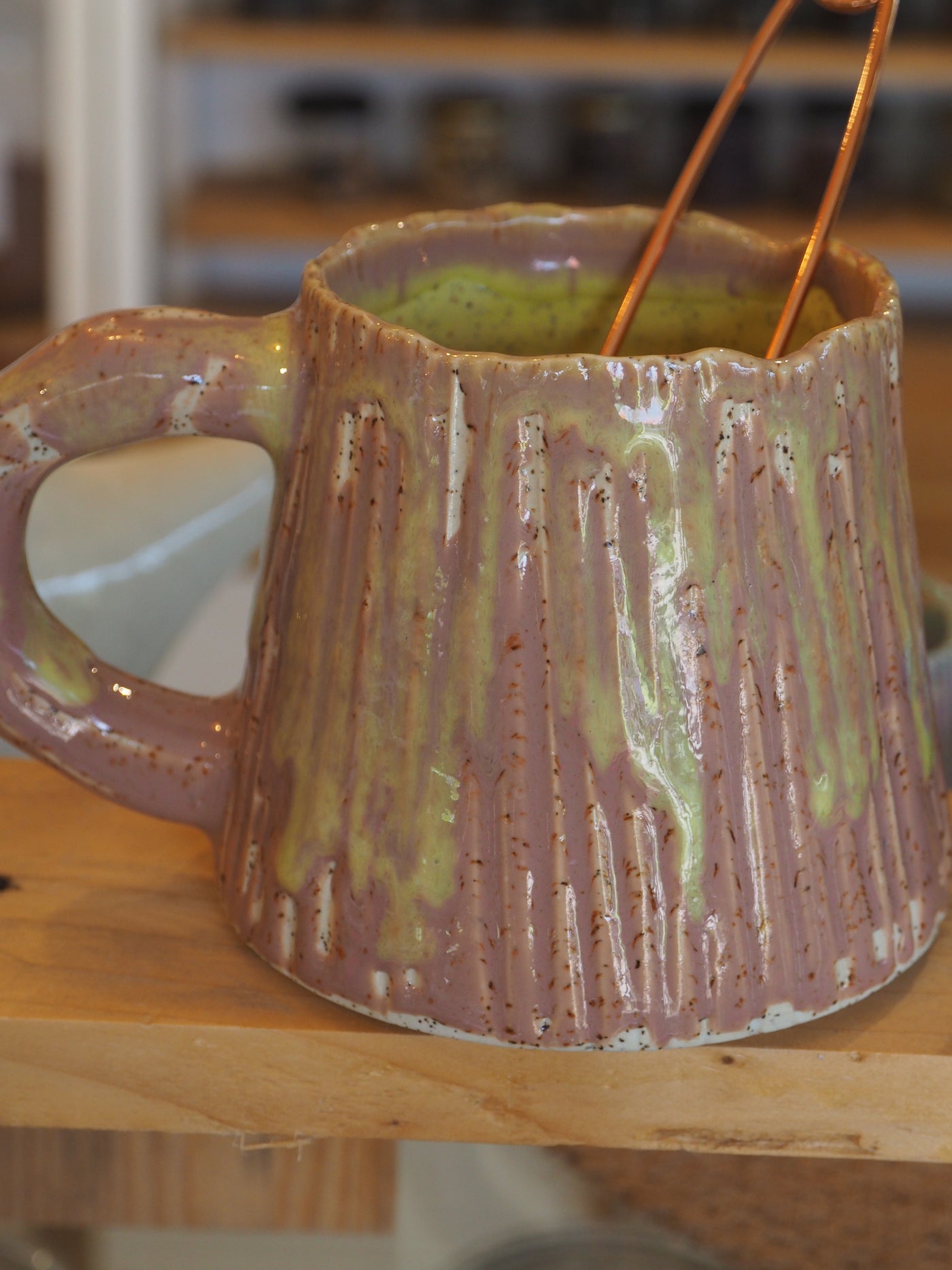 Mia Casal Handmade Ceramic Mug - Pastel Rose & Lime