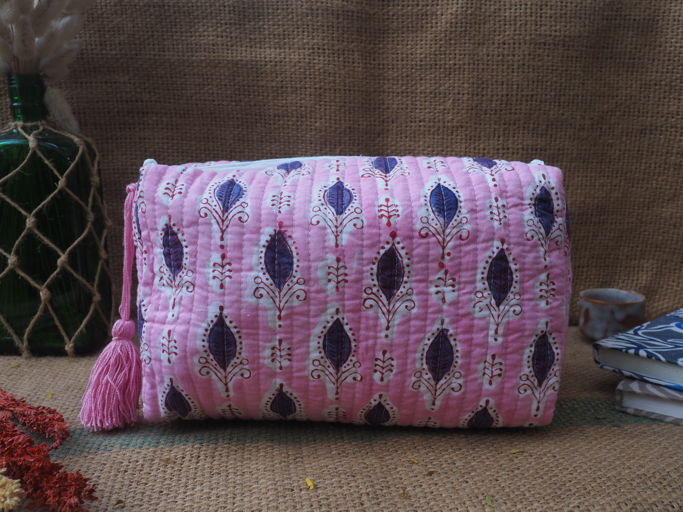 Indi Pouch Medium - Candy Pink & Purple Leaves IPM03